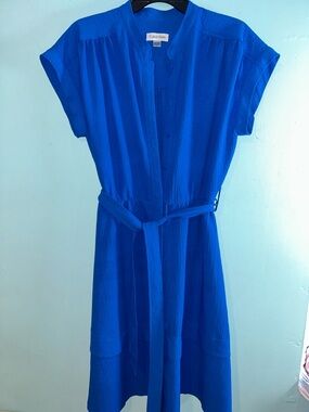 Calvin Klein Cobalt Blue Belted Midi Shirt Dress